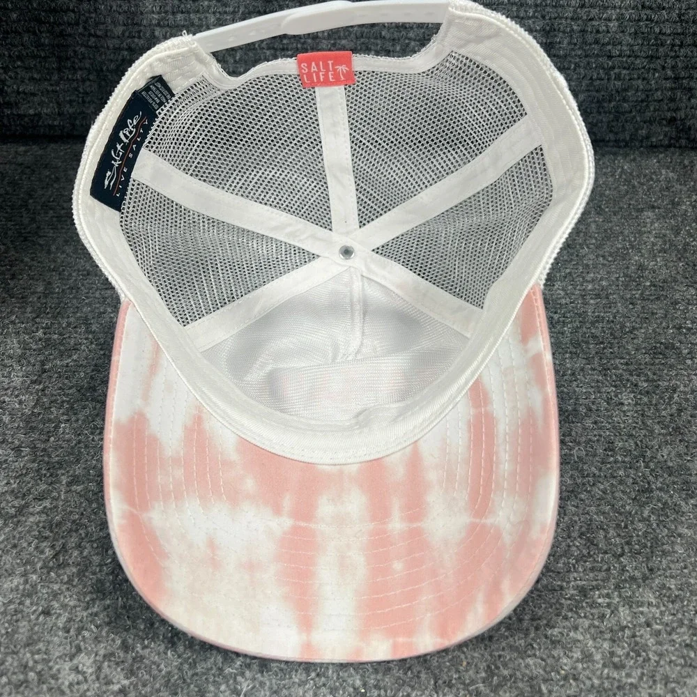 Salt Life Hat Cap Womens Adult White Pink Snap Back Trucker Mesh Live Salty OSFM